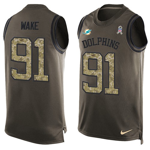 Men's Limited Cameron Wake Nike Jersey Green - #91 Salute to Service Tank Top NFL Miami Dolphins